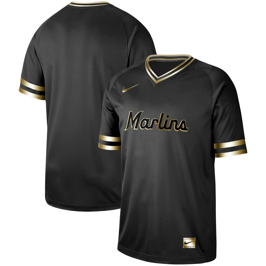 Men's Miami Marlins Black Gold Stitched MLB Jersey